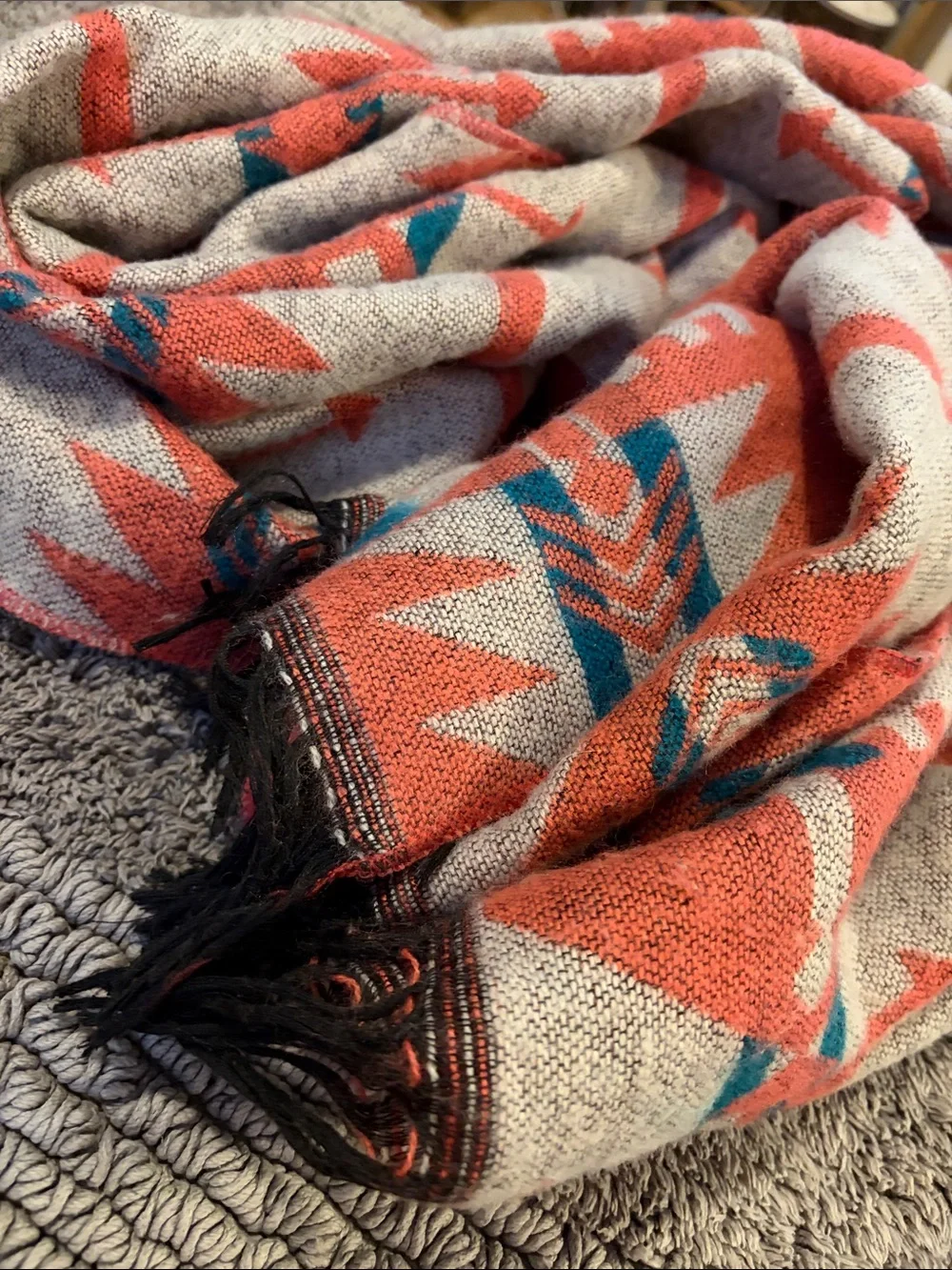 Southwestern Pattern Orange & Teal Woven Scarf